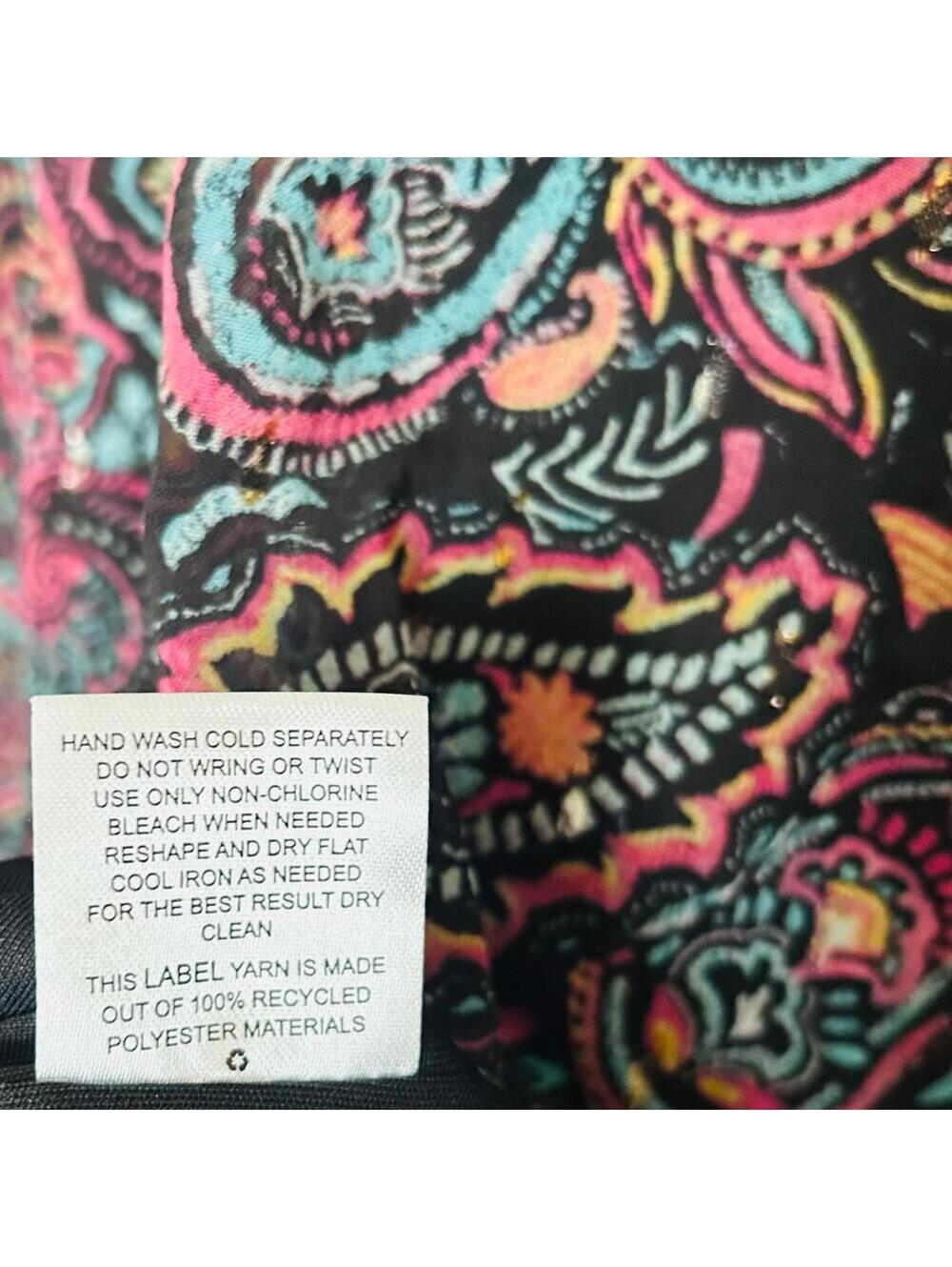 NWT Paisley Long Sleeve V‑Neck Boho Spring Dress L Black Pink Tea Midi Lined - Picture 6 of 7
